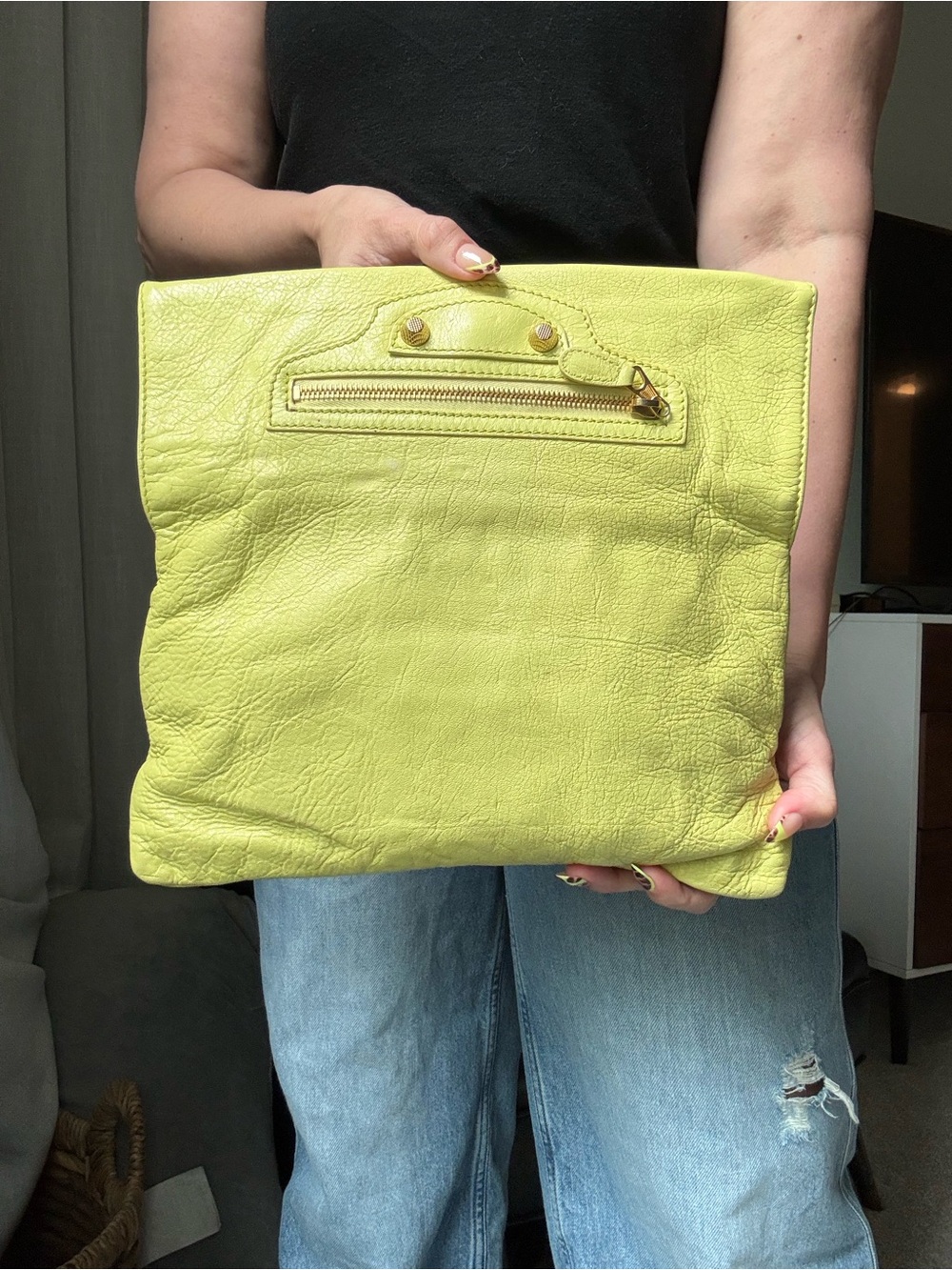Balenciaga Giant 12 Gold Envelope Clutch Jaune Citron Yellow Leather - Picture 3 of 12